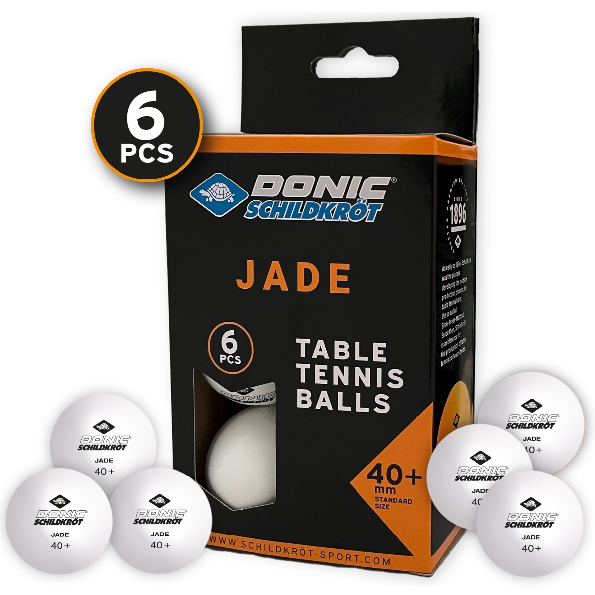 Donic-Schildkröt Tischtennisball Jade, Poly 40+ Qualität, 6 Stk.im Karton, Weiß Art. 618371