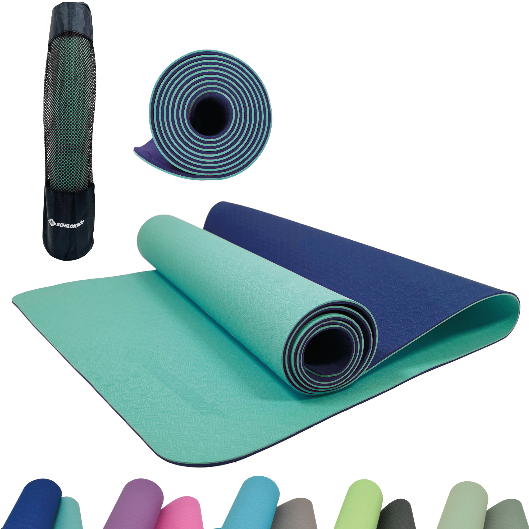Schildkröt Bicolor Yogamatte, Navy-Mint, 4mm, PVC-frei, im Carrybag Art. 960067