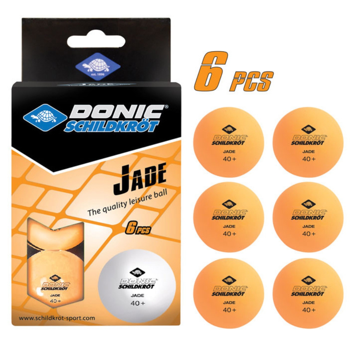 Donic-Schildkröt Tischtennisball Jade, Poly 40+ Qualität, 6 Stk. im Karton, Orange Art. 618378